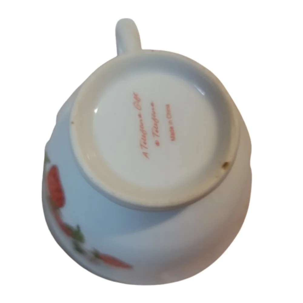 Vintage Teleflora Strawberry Patterned Cup and Saucer Set With Stand Cottagecore